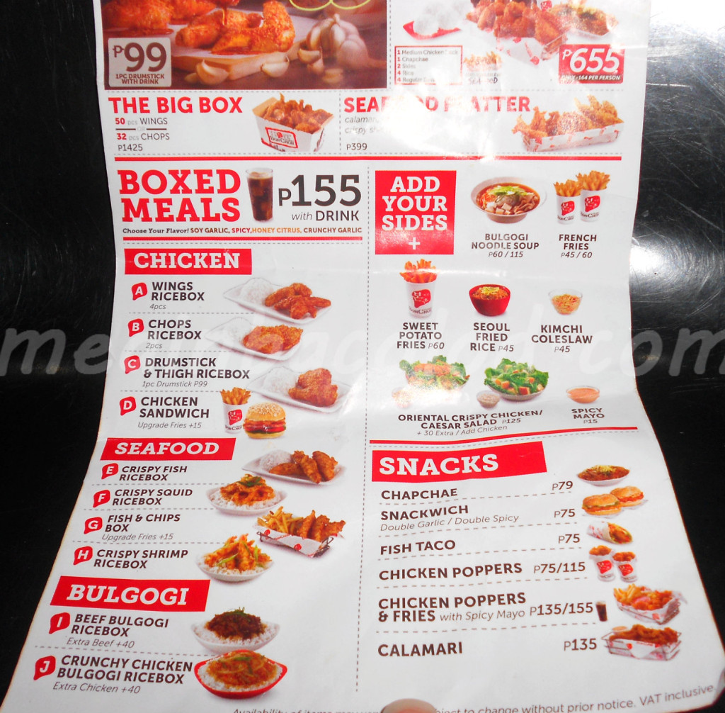 BonChon Bacolod Menu