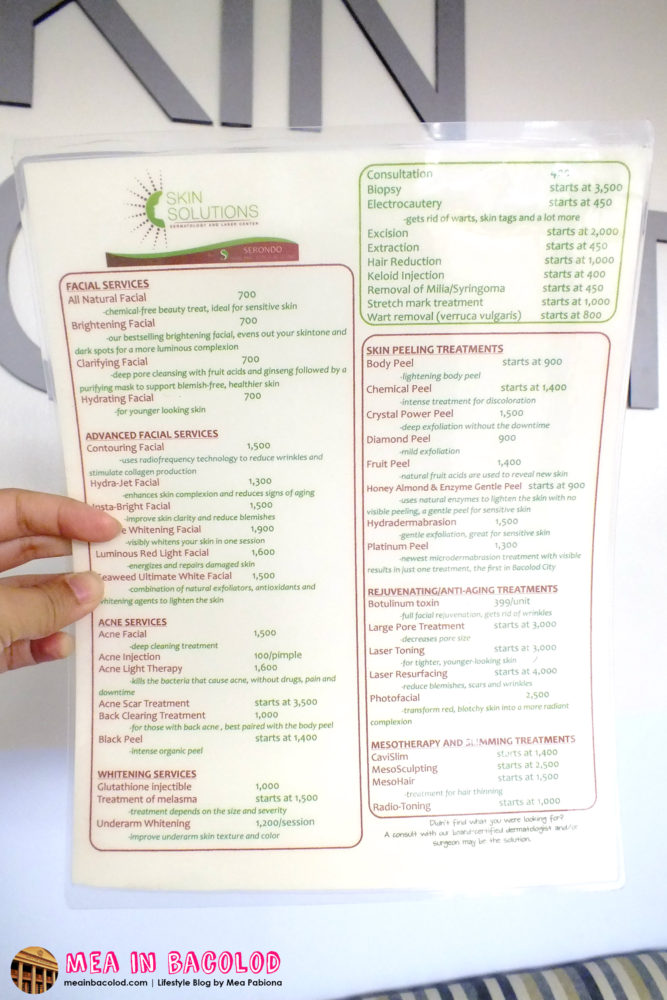 Skin Solutions By Serondo Skin And Surgical Clinic Prices And Menu Mea In Bacolod